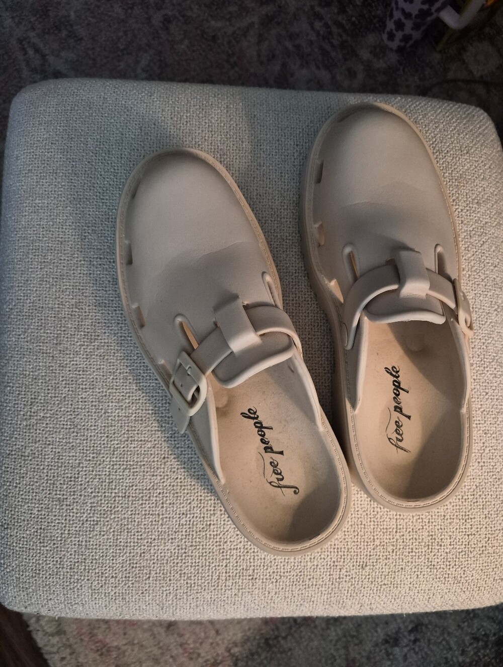 Free People Cream Mary Jane Slip-On Sandals